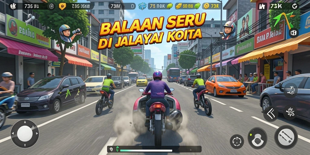 Gameplay 73K menunjukkan balapan mendebarkan di jalanan kota.