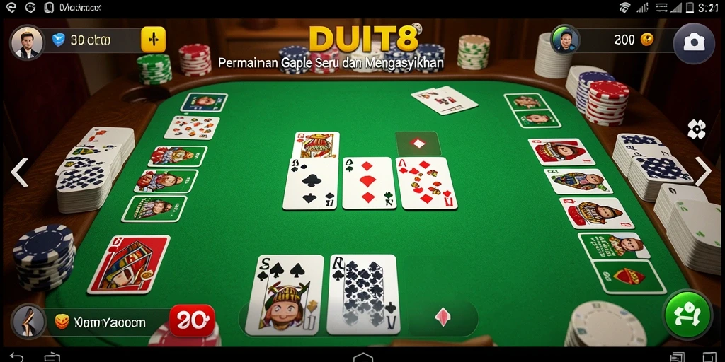 Screenshot gameplay DUIT8 menampilkan suasana permainan Gaple yang seru.