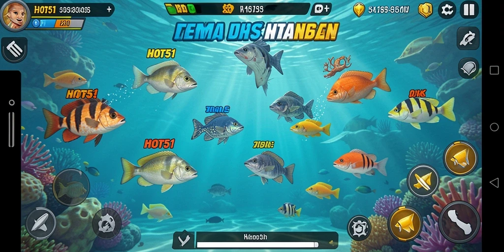 Screenshot gameplay HOT51 menunjukkan aksi menembak ikan yang seru.