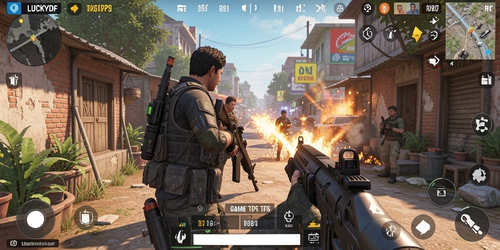 Screenshot permainan LUCKYDF yang menampilkan aksi seru TPS.