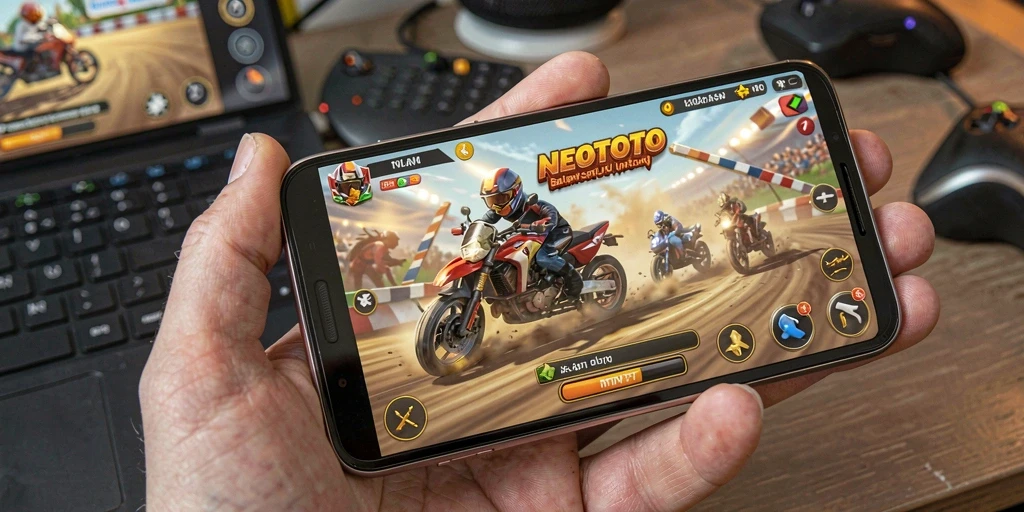 Tampilan gameplay NEOTOTO yang mendebarkan di lintasan balap.
