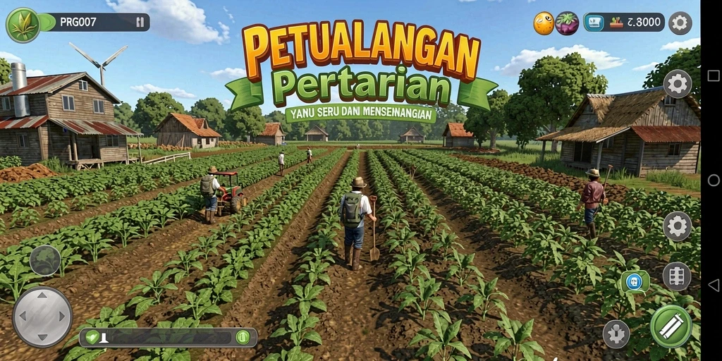 Tampilan gameplay PRG007 menampilkan ladang subur dan aktivitas pertanian.